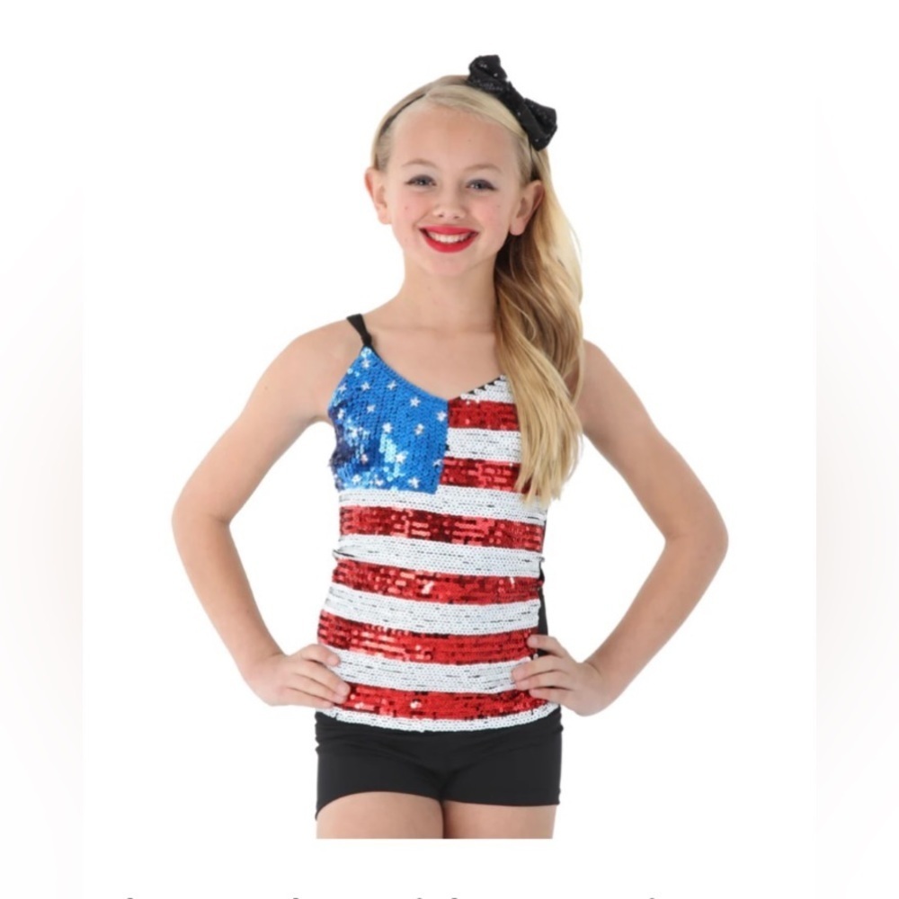 Alexandra Kids by Just for Kix Sequin USA Tank top size YM, youth medium.